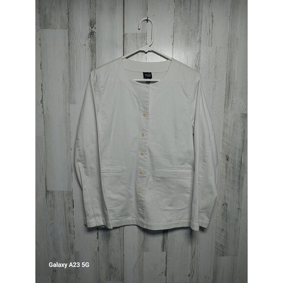 Eileen Fisher Bone Round Neck Jacket Size Medium Cotton Button - Picture 1 of 7